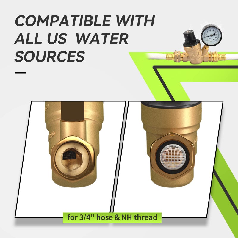 RVMATE RV Water Pressure Regulator, Brass Lead-Free Water Pressure Reducer Kit, Adjustable Valve with Inlet Screen Filter, for Camper Travel Trailer - Image 4